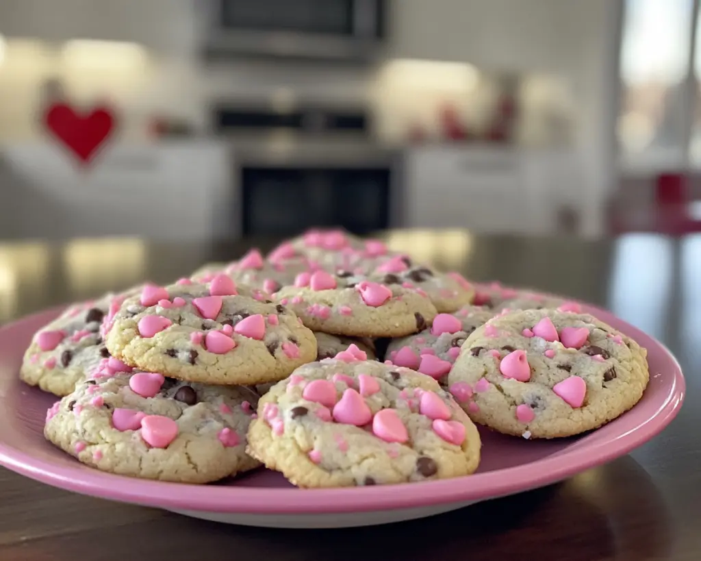 Pink Chocolate Chip Cookies Easy Valentine’s Day Treat Recipe