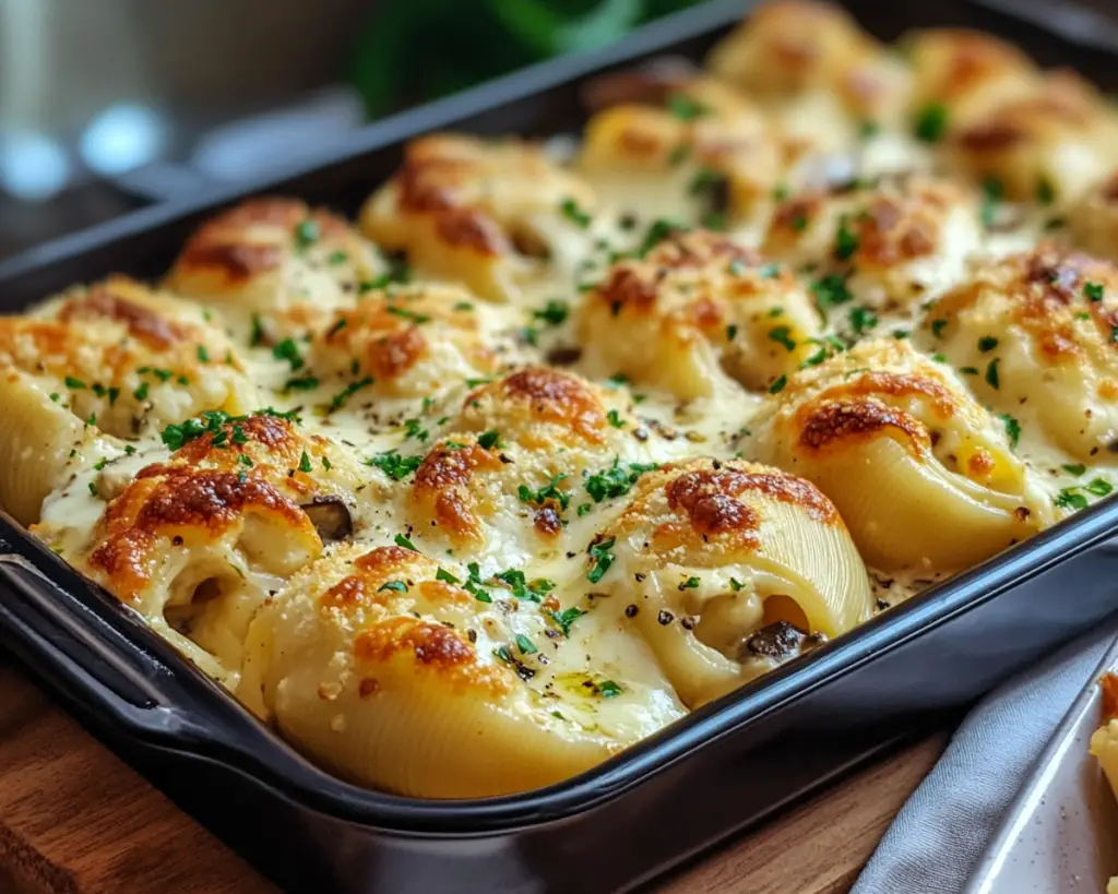 Creamy Garlic Mushroom Stuffed Shells Recipe – Easy Party Pasta Dinner