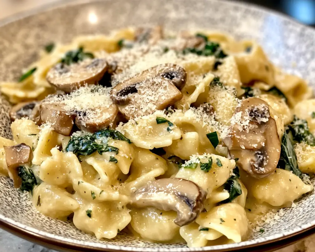 Easy Creamy Pasta with Spinach and Mushrooms