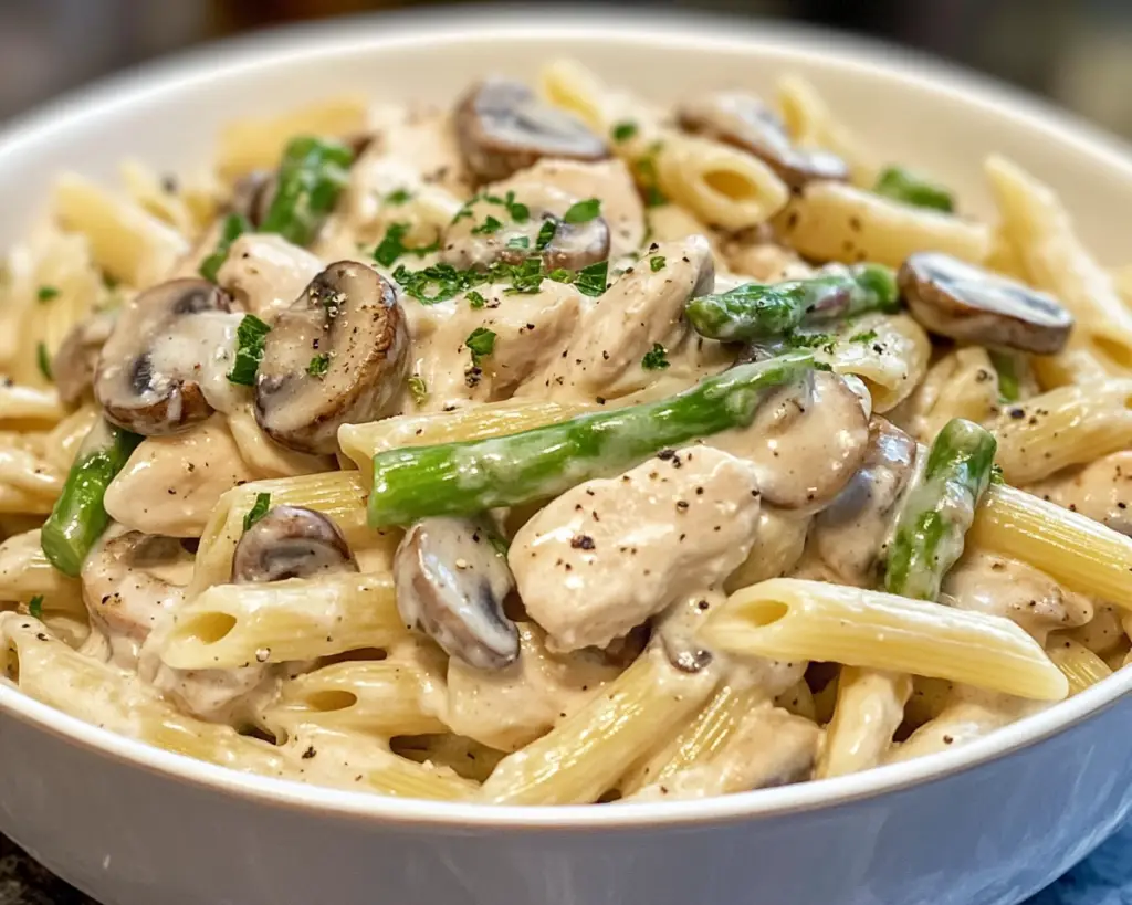Creamy Mushroom Asparagus Chicken Penne – Easy 30-Minute Pasta Dinner
