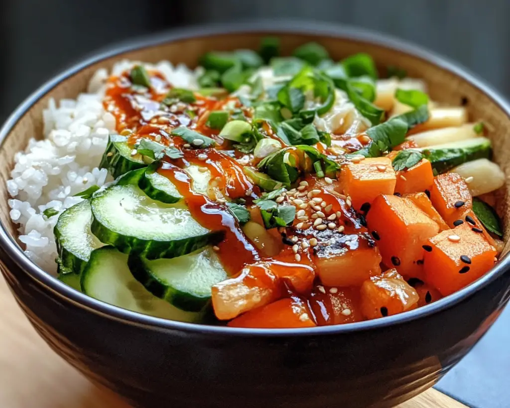 Simple Rice Bowl with Veggies and Sauce