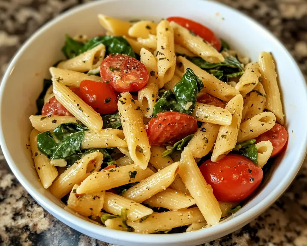 Pasta Salad with Spinach and Tomatoes