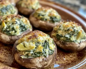 St Patrick’s Day Spinach and Artichoke Stuffed Mushrooms