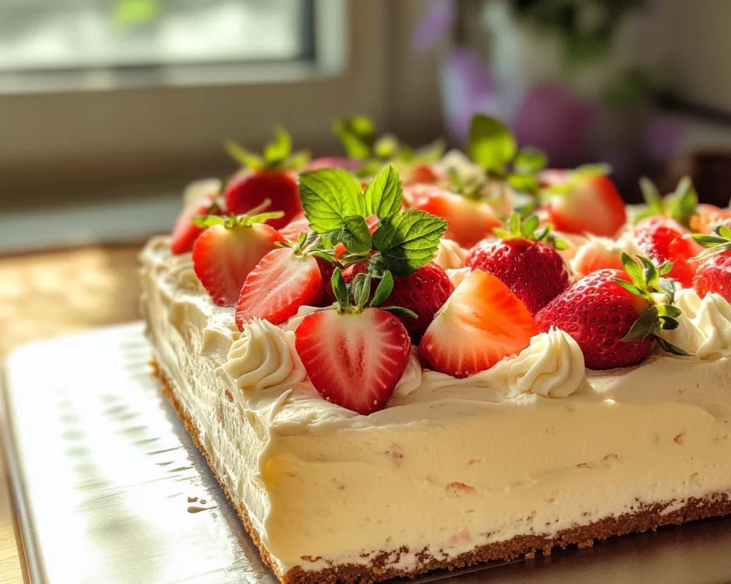 Spring Birthday Cake: Vanilla Strawberry Sheet Cake