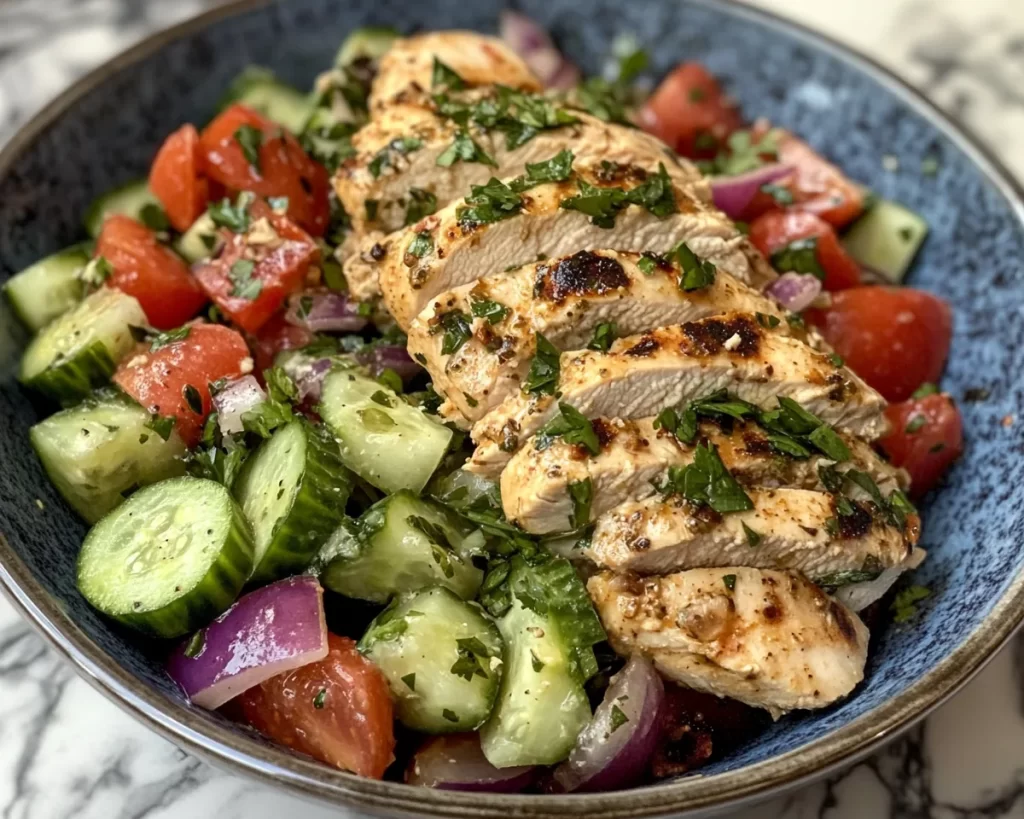 Spring Dinners: Greek Chicken Bowls with Cucumber Salad