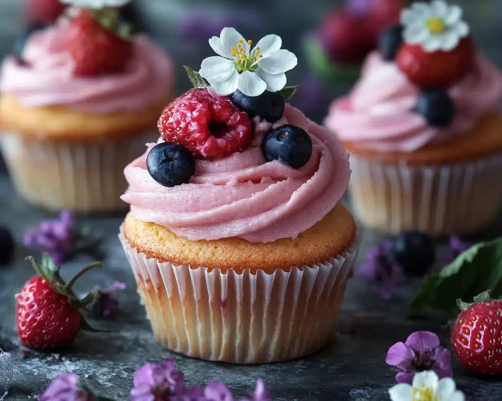 Spring Cupcakes: Vanilla Cupcakes with Berry Frosting