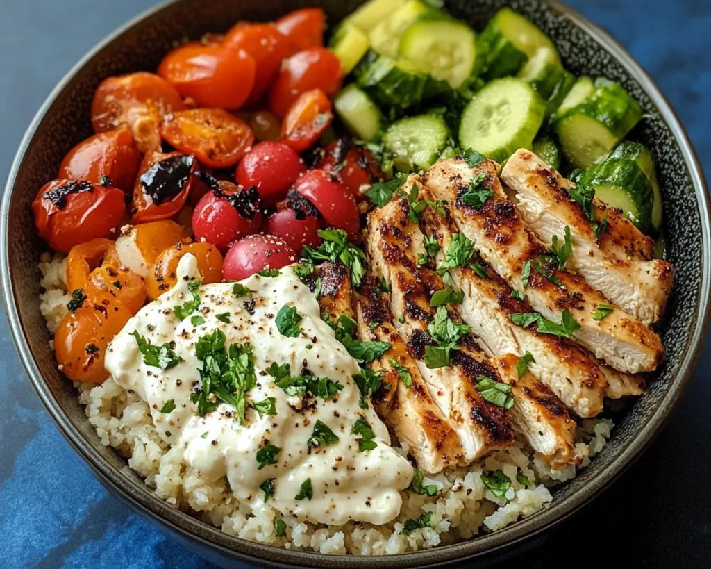 Delicious Greek Chicken Bowls with Tahini Feta Sauce