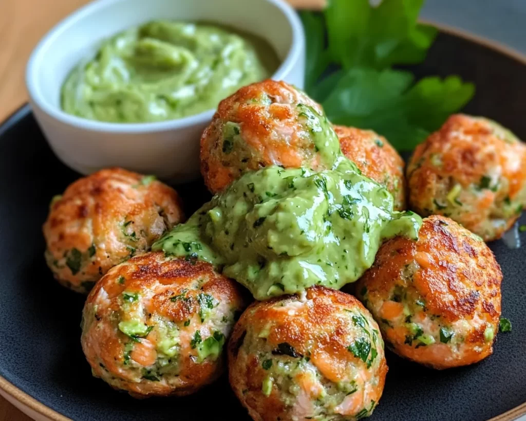 Healthy Salmon Balls with Avocado Sauce