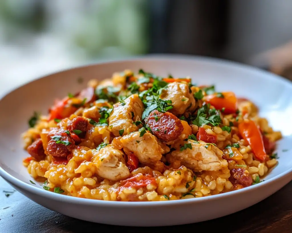 Basque Risotto with Chicken, Chorizo & Peppers (Riz Gaxuxa)