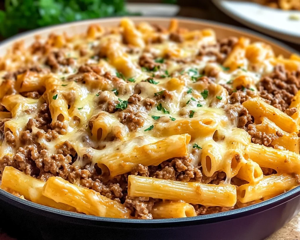Juicy Cheesy Ground Beef Pasta