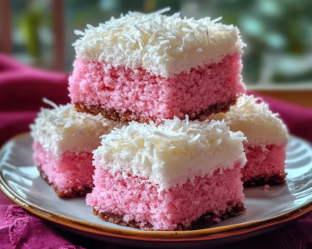 Vibrant Pink Coconut Snowball Cake Bars