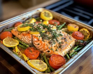 Spring Dinner Party Roasted Salmon Tray Bake