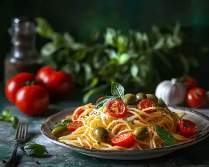 Mediterranean Pasta with Tomatoes and Olives