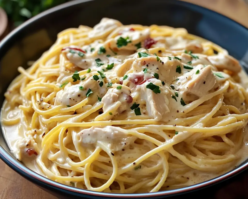 Creamy Crockpot Chicken Spaghetti Recipe