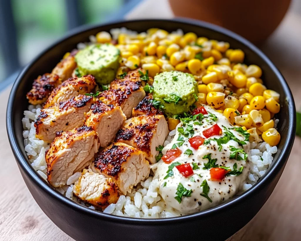 High Protein Street Corn Chicken Rice Bowls