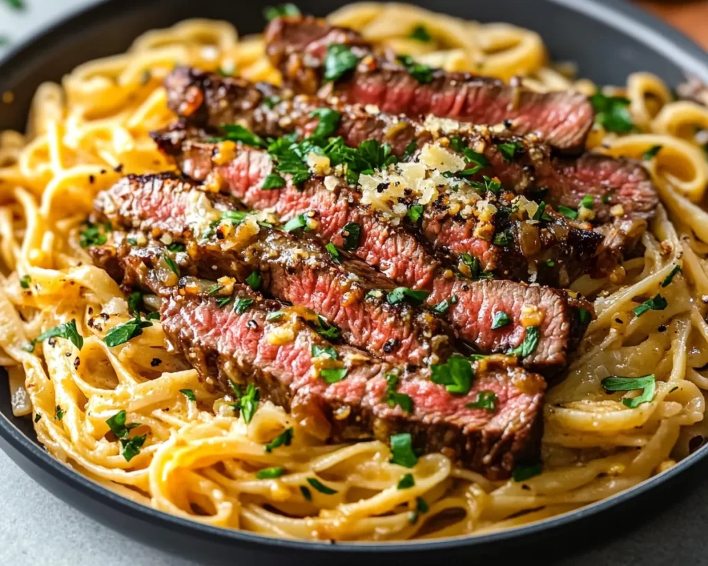 One-Pan Spicy Honey Garlic Steak Pasta Delight