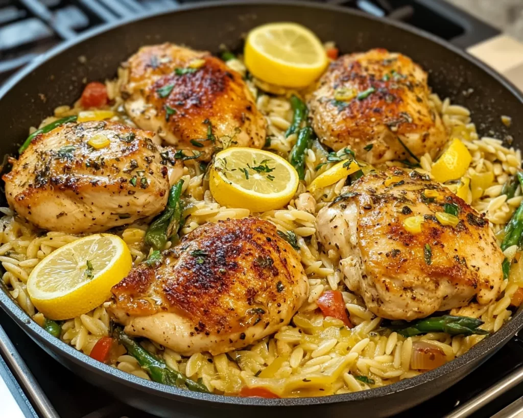 Spring Dinner Ideas: Lemon Chicken Orzo Skillet