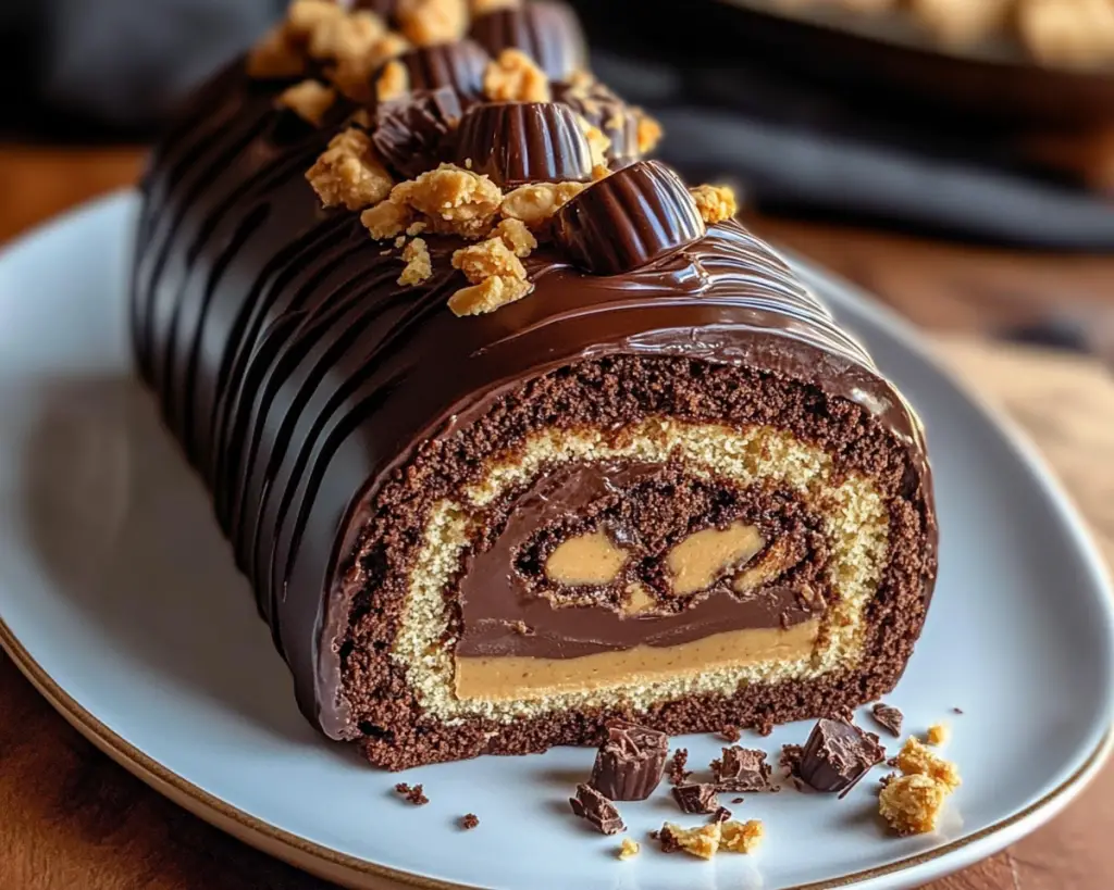 Decadent Peanut Butter Cup Chocolate Roll