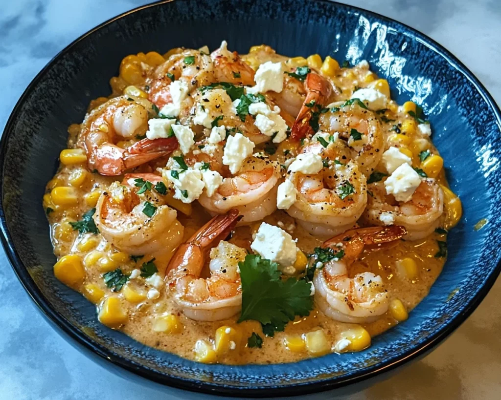 Creamy Shrimp with Corn & Feta : Quick Dinner Idea