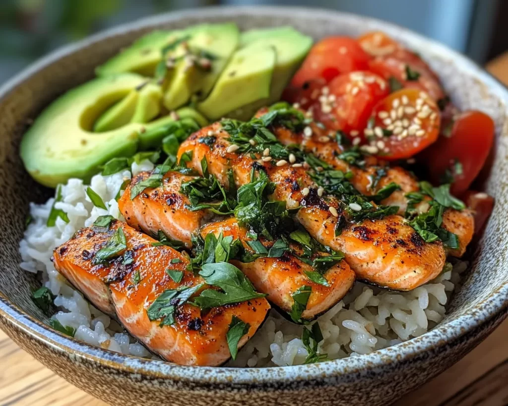 Summer Dinner Recipes: Salmon Rice Bowl with Avocado