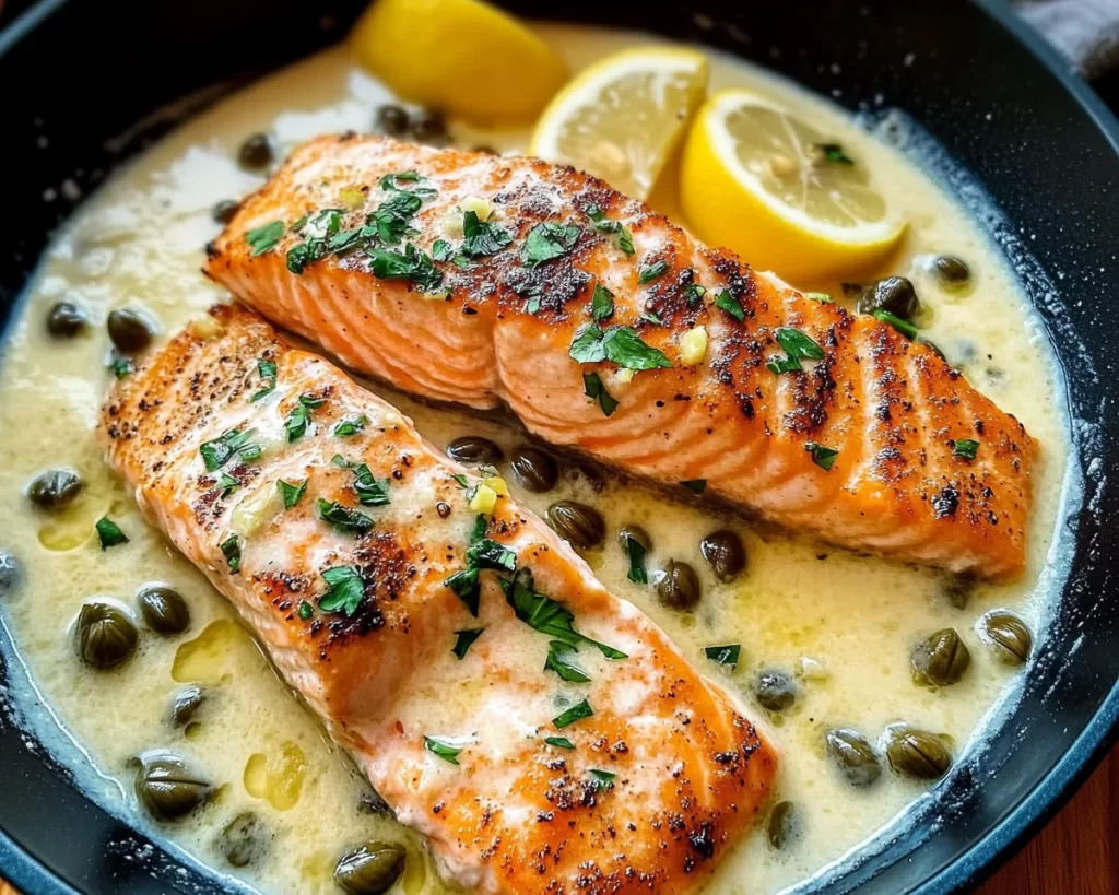 Tasty Creamy Salmon Piccata With Lemon And Capers