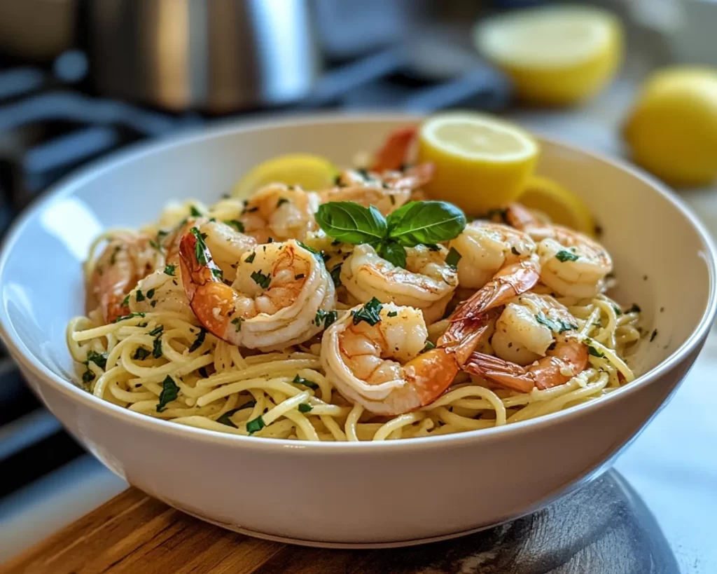 Spring Dinner Party Lemon Garlic Shrimp Pasta