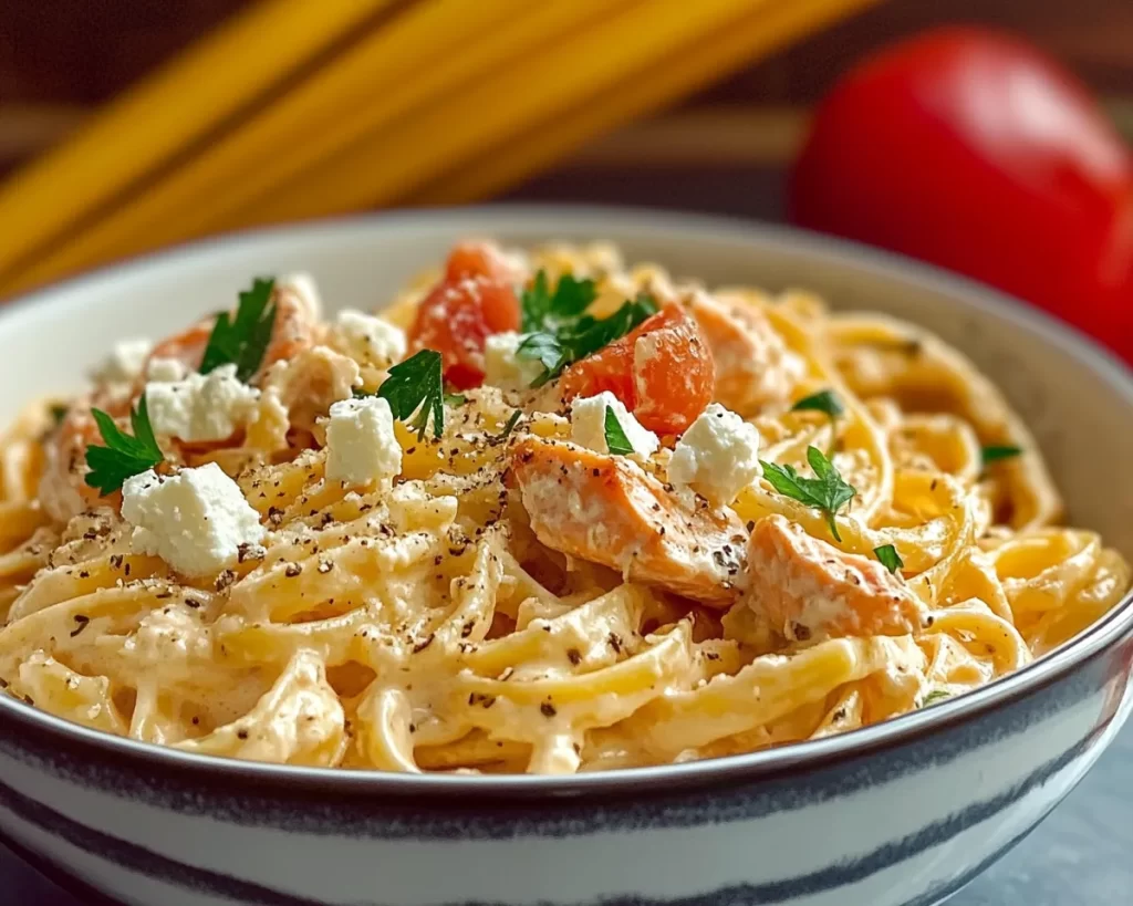 Creamy Baked Feta Salmon Pasta