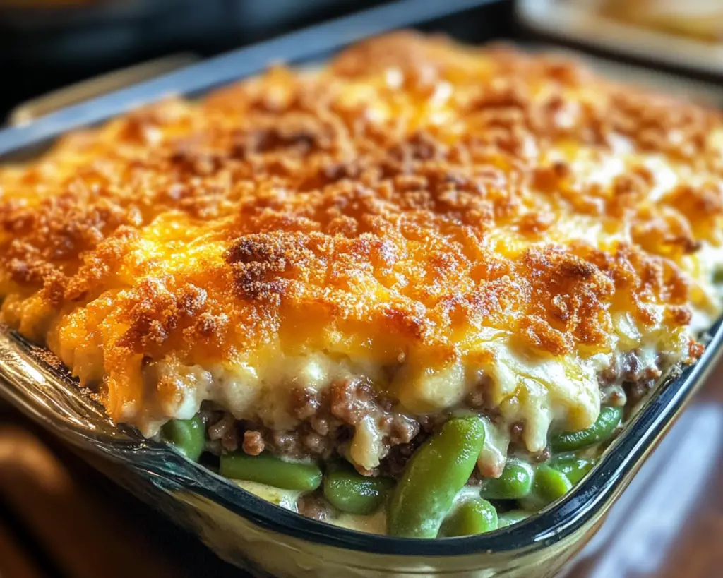Cheesy Hamburger Green Bean Casserole Delight