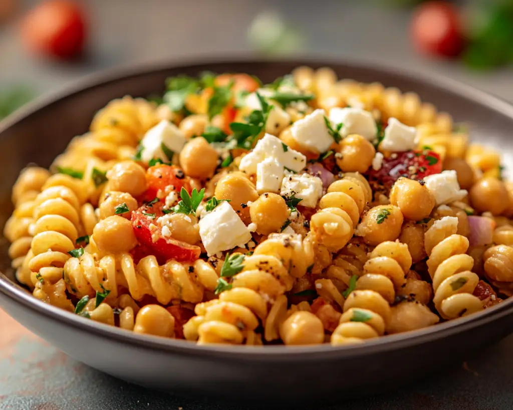Cold Pasta Salad with Chickpeas and Feta