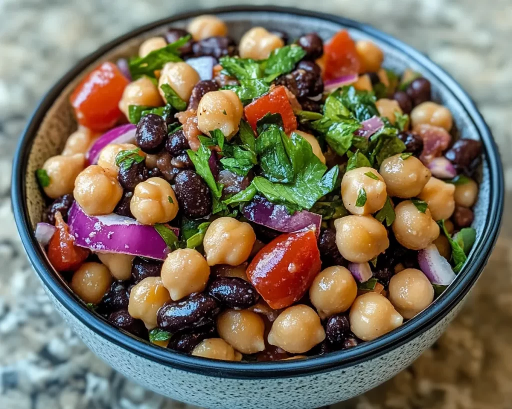 Easy Chickpeas Black Beans Salad Recipe