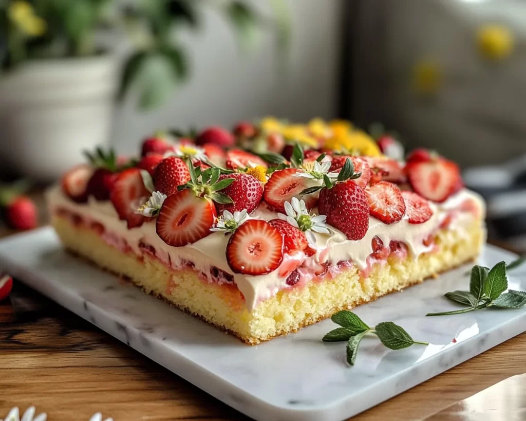 Spring Cake: Strawberry Lemon Sheet Cake