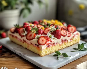 Spring Cake: Strawberry Lemon Sheet Cake