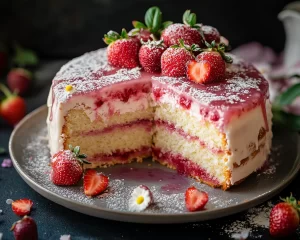 Spring Cake: Vanilla Spring Cake with Strawberry Glaze