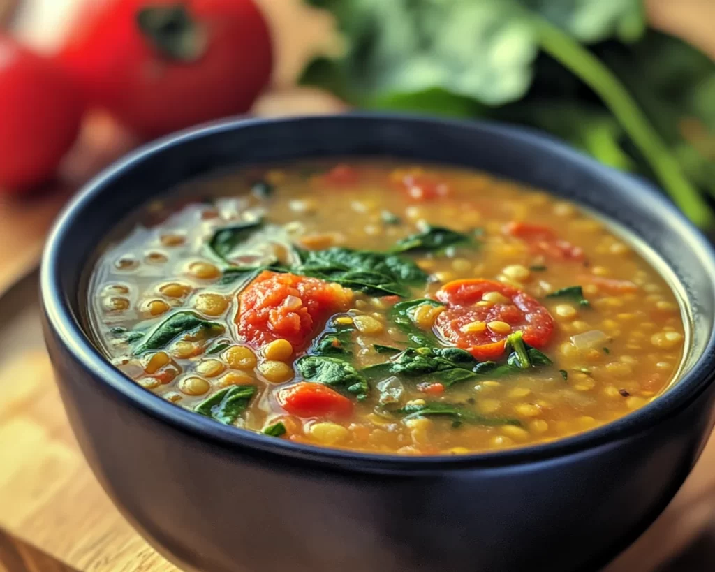 Spring Soup: Spinach Tomato Lentil Soup in 30 Minutes