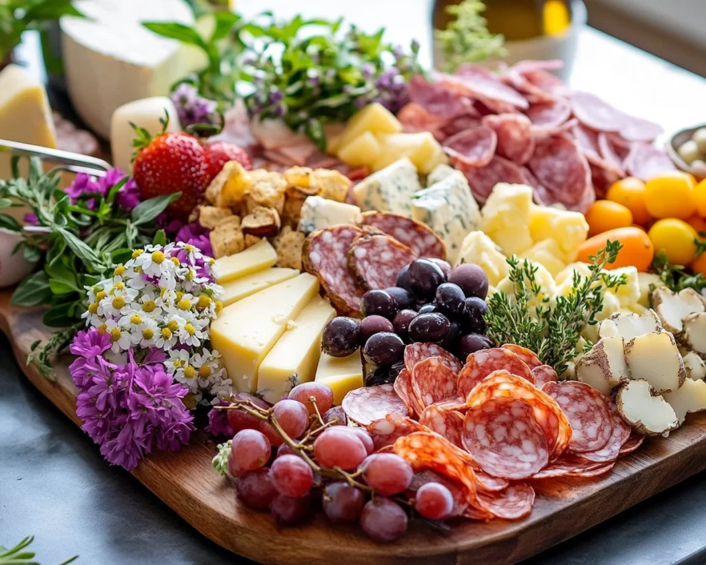 Spring Charcuterie Board Ideas: Floral Spring Cheese Board in 20 Minutes