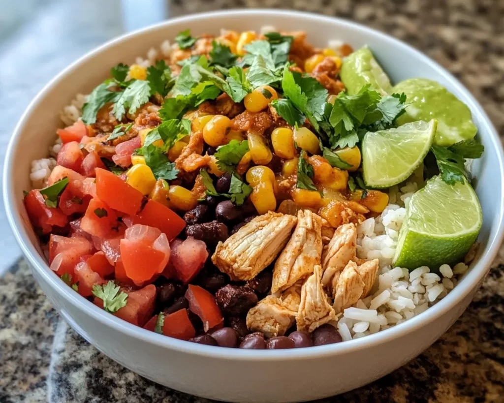 Summer Crockpot Recipes: Crockpot Chicken Burrito Bowls in 10 Minutes Prep