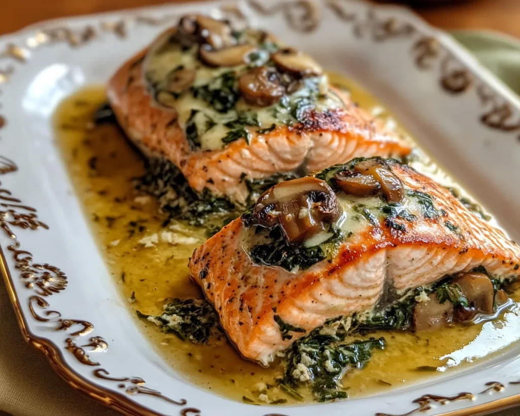 Spring Dinner Ideas: Spinach Mushroom Stuffed Salmon in 25 Minutes