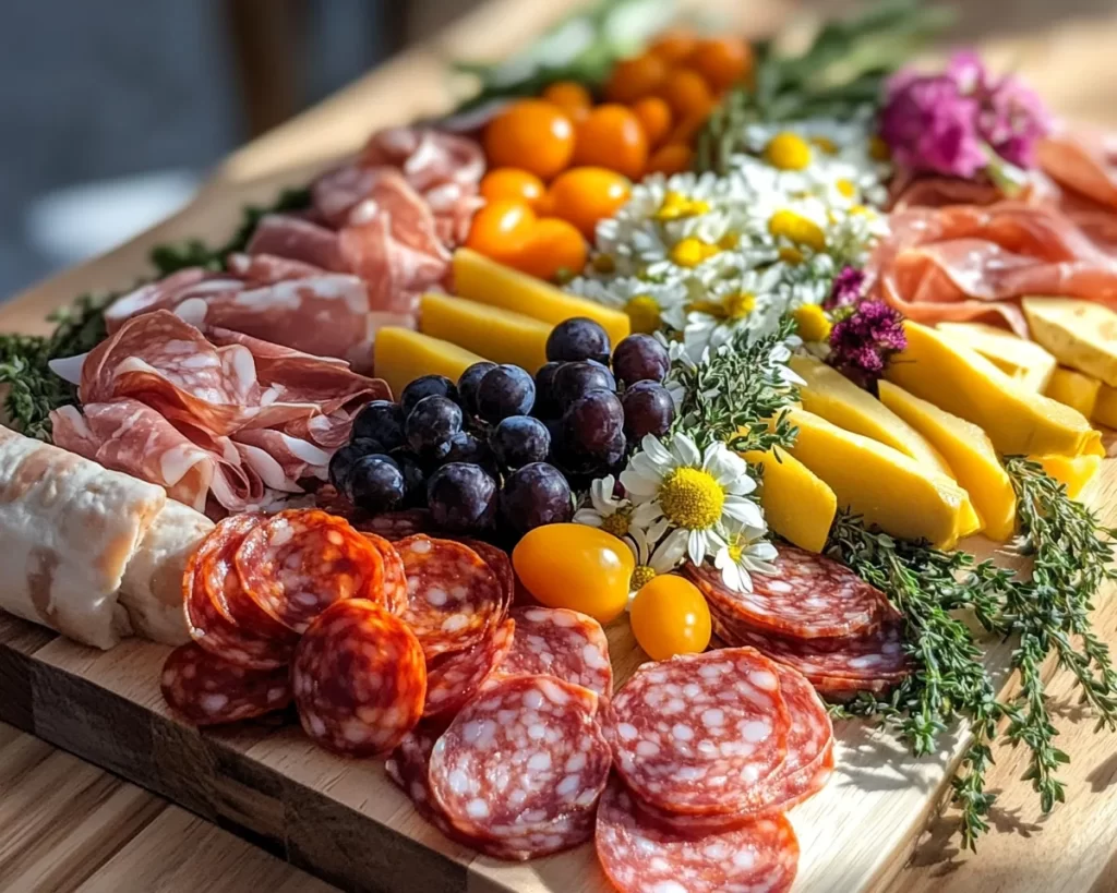 Spring Charcuterie Board Ideas with Spring Flowers in 5 Steps