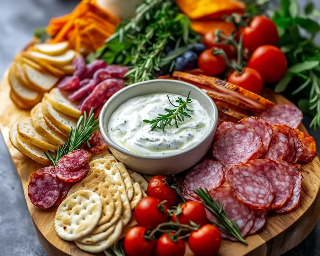 Spring Charcuterie Board Ideas with Yogurt Dip in 5 Steps