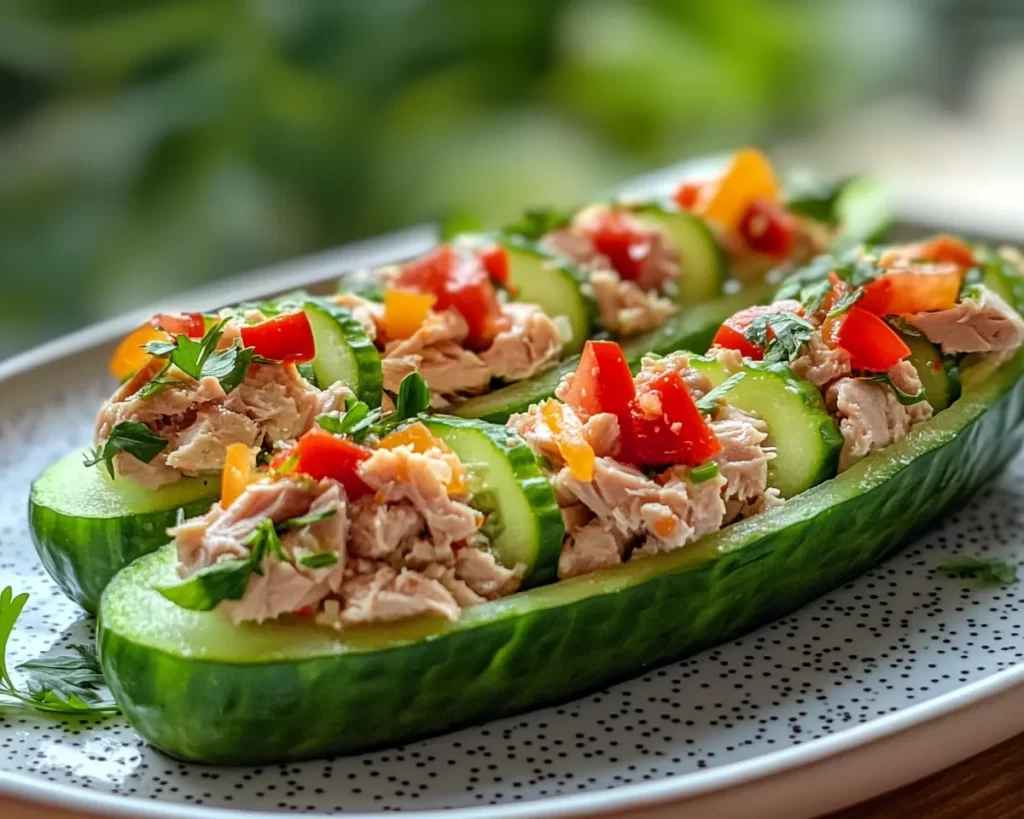 Healthy Easy Recipes: Cucumber Tuna Stuffed Boats in 10 Minutes