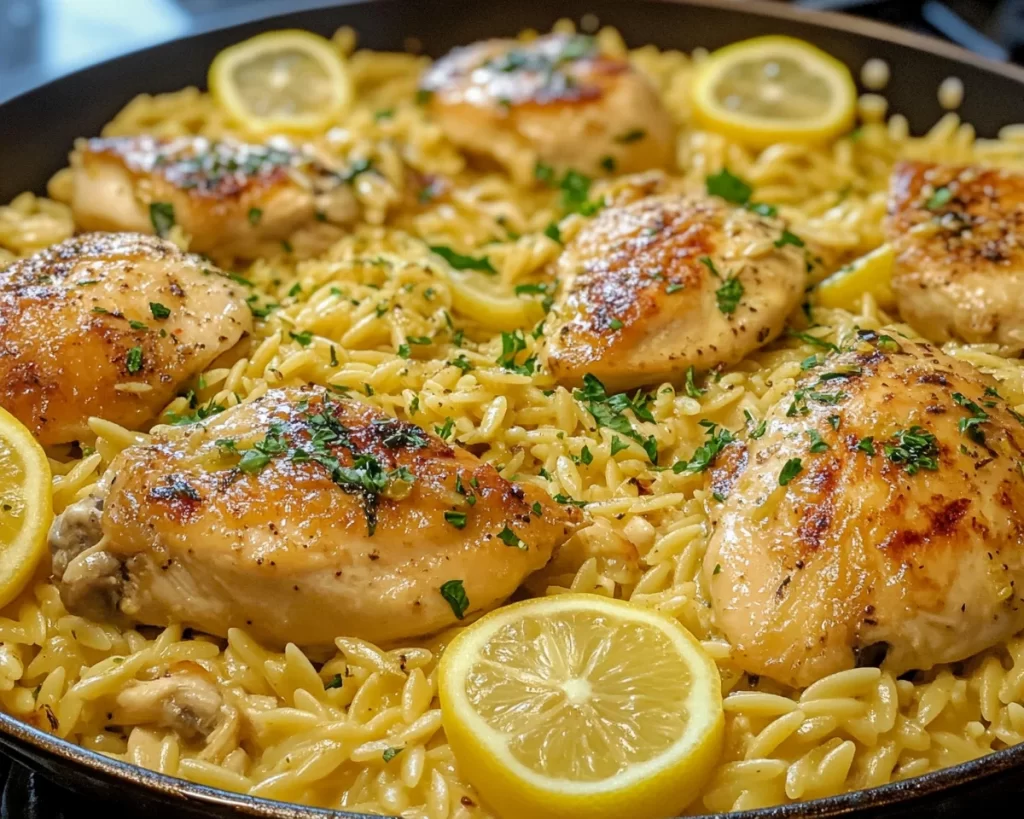 Spring Dinner Ideas: One Pan Lemon Orzo Chicken in 25 Minutes