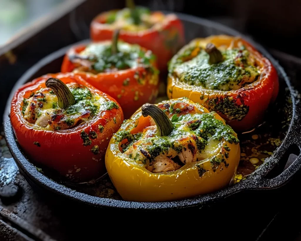 Spring Dinner: Pesto Chicken Stuffed Peppers in 25 Minutes