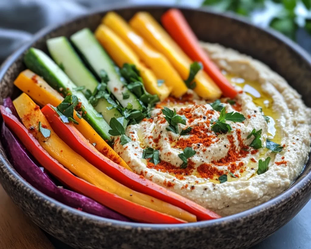 Healthy Munchies: Hummus With Rainbow Veggie Sticks in 10 Minutes