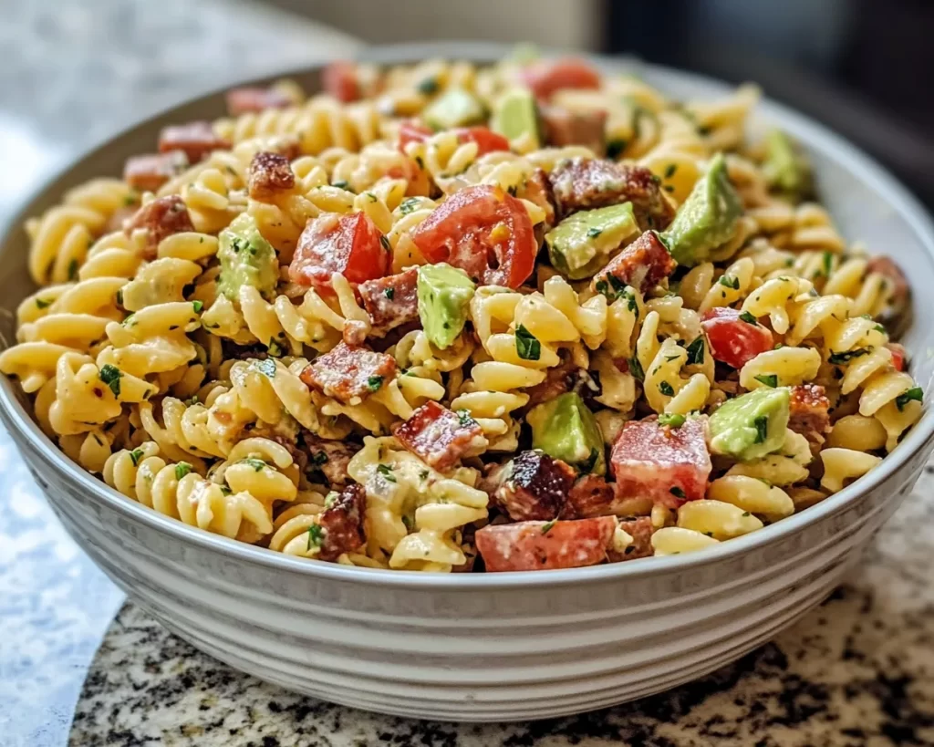 Pasta Salad Recipes: BLT Pasta Salad With Avocado Ranch Dressing in 20 Minutes