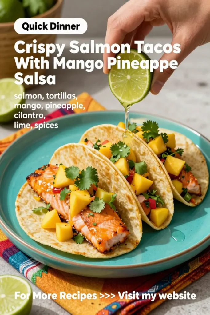Dinner Ideas: Crispy Salmon Tacos With Mango Pineapple Salsa in 25 Minutes