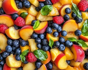 Fruit Salad: Peach Blueberry and Basil Fruit Salad With Honey in 10 Minutes