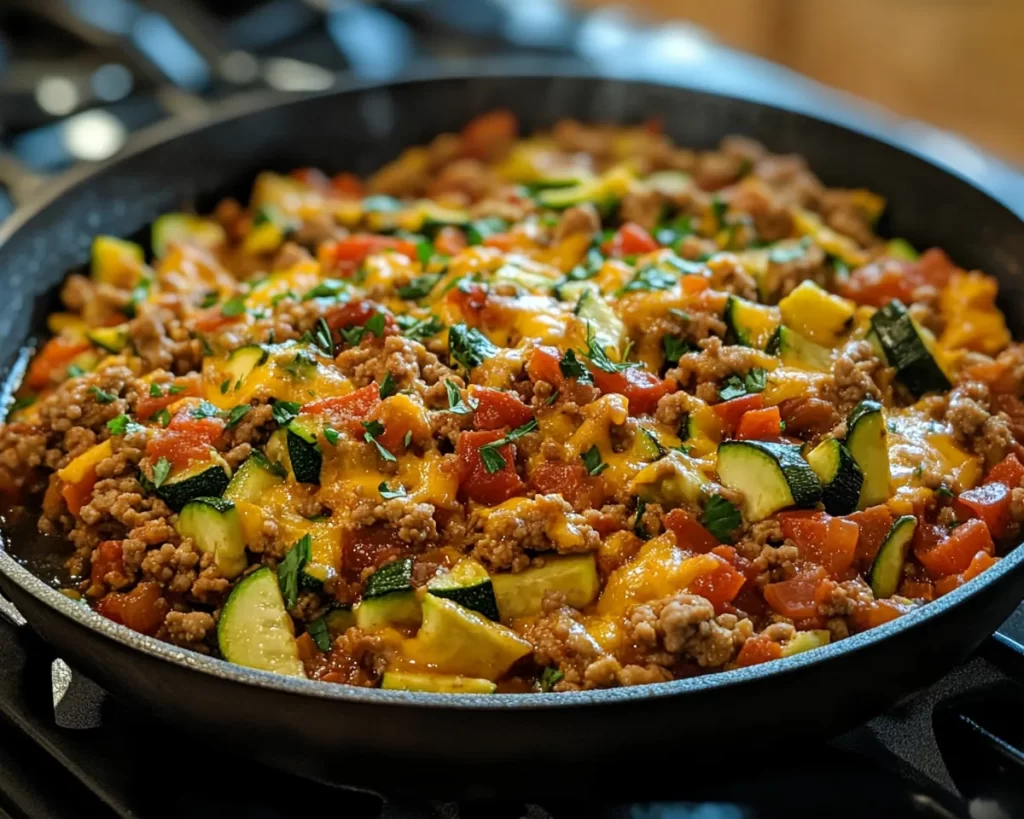 Easy Dinner Ideas: Cheesy Ground Turkey and Zucchini Skillet in 20 Minutes