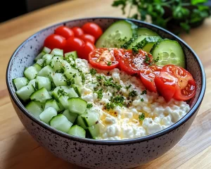 Breakfast Ideas: Savory Cottage Cheese Bowl With Tomatoes and Cucumber in 5 Minutes
