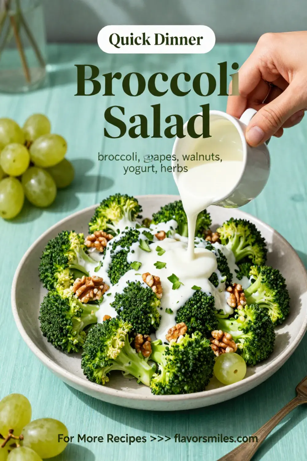 Broccoli Salad: Creamy Grape and Walnut Broccoli Salad in 15 Minutes