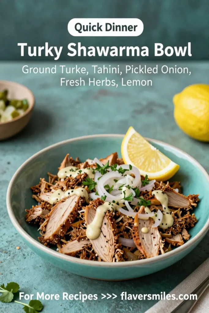 Ground Turkey Recipes: Turkey Shawarma Bowl With Tahini and Pickled Onion in 25 Minutes